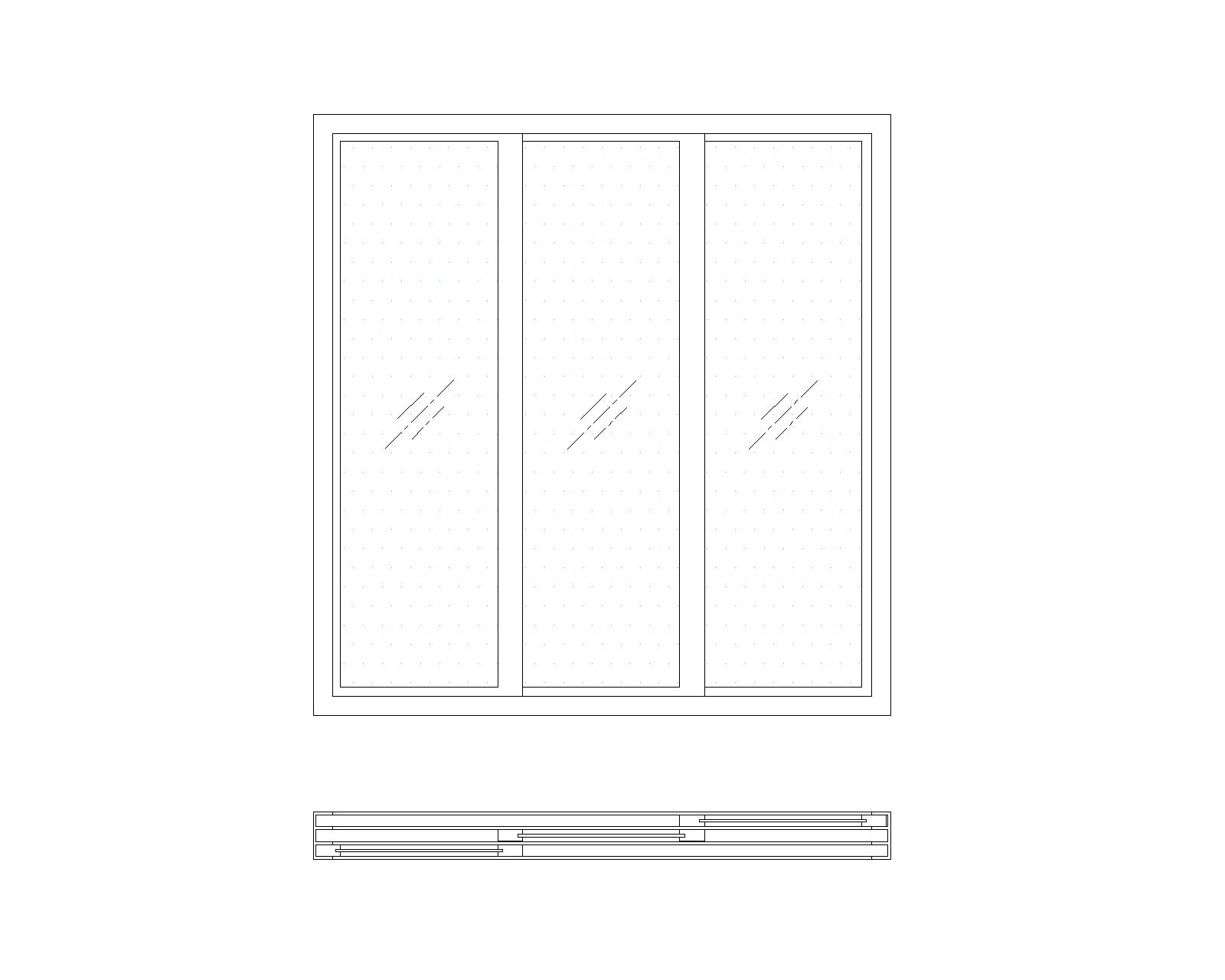 1200x1200 sliding window 3 panel plan & elevation