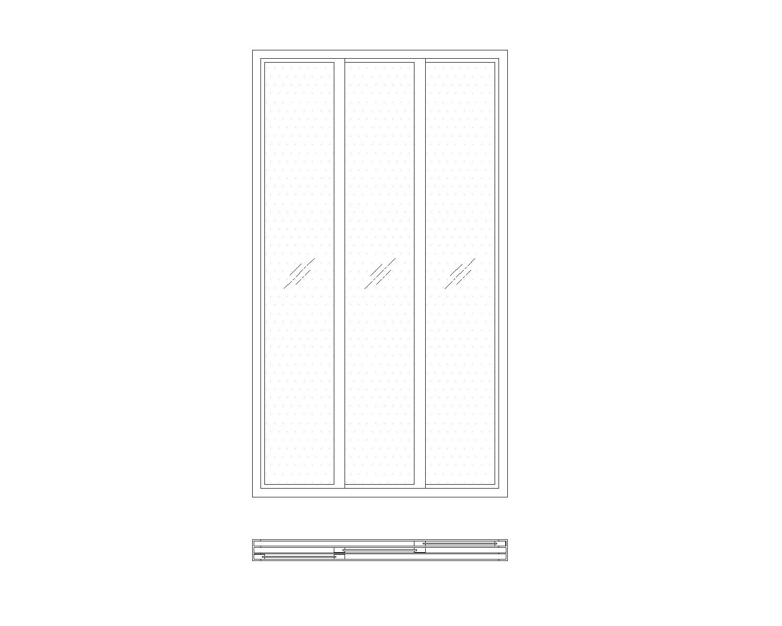 1200x2100 sliding window 3 panel plan & elevation