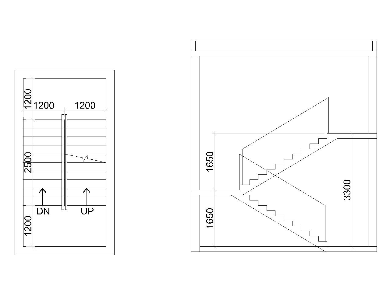 1200 width dog-lagged stair