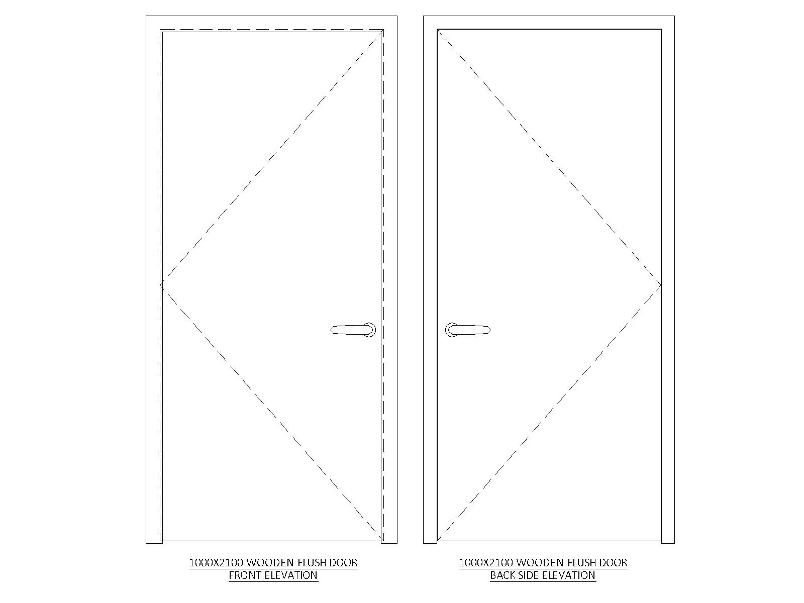 Free 1000x2100 Flush Wooden Door Elevation CAD Block CAD model preview