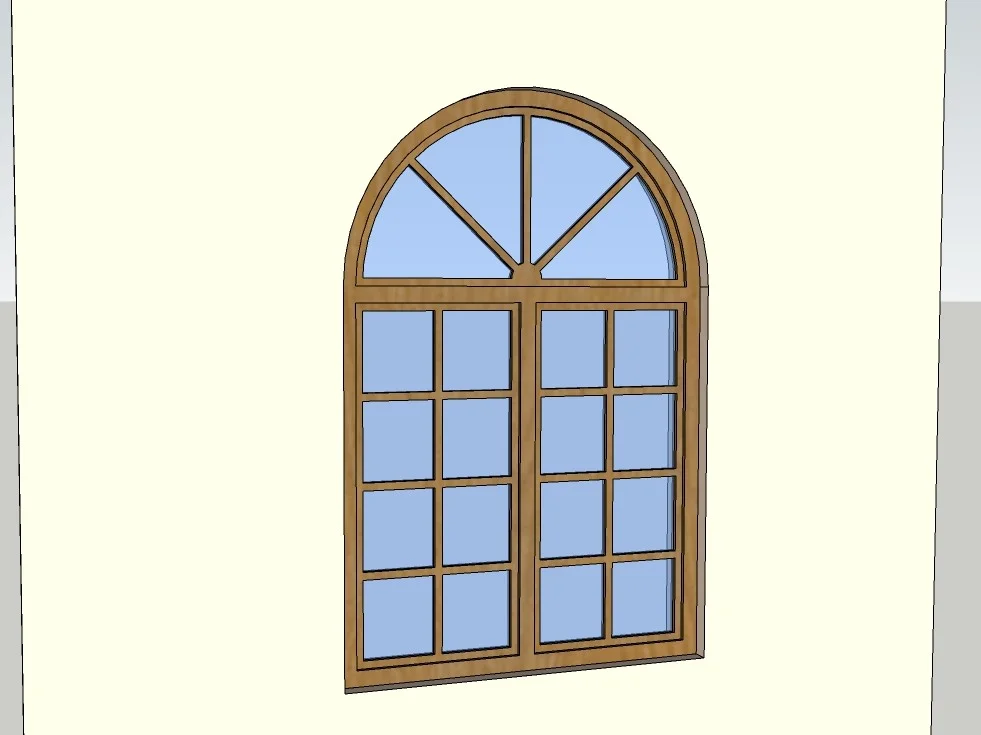 Semi-Circular Arched Top Wooden Casement Window Model CAD model preview